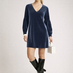 Madewell Velvet Navy Mini Dress With Puff Sleeves Elevated Basic